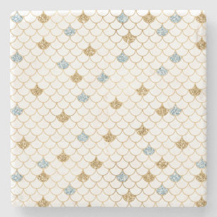 Dessous-de-verre En Pierre Glitzy Mermaid Blue Gold Sparkle