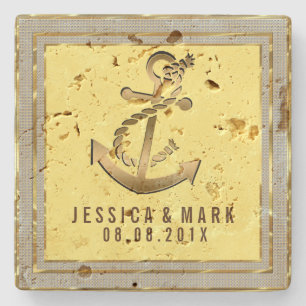 Dessous-de-verre En Pierre Gold Ancre nautique Gold Frame