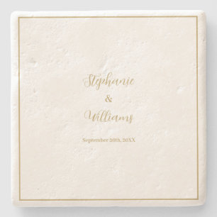 Dessous-de-verre En Pierre Gold White Elegant Nom simple Mariage Cadeau Favor