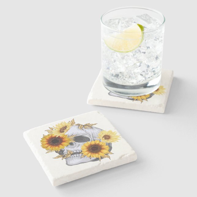 DESSOUS-DE-VERRE EN PIERRE GOLDEN BLOOM SKULL (Côté)