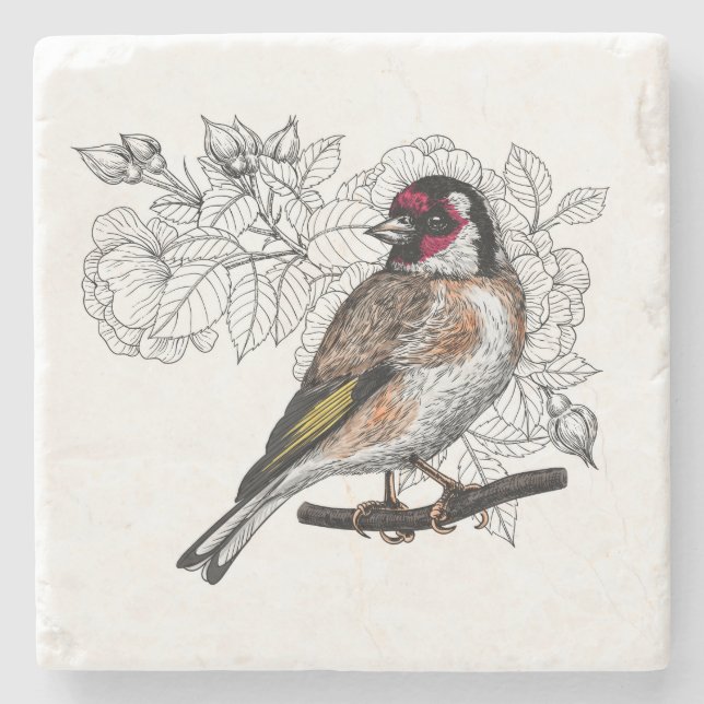 Dessous-de-verre En Pierre Goldfinch et rose (Devant)
