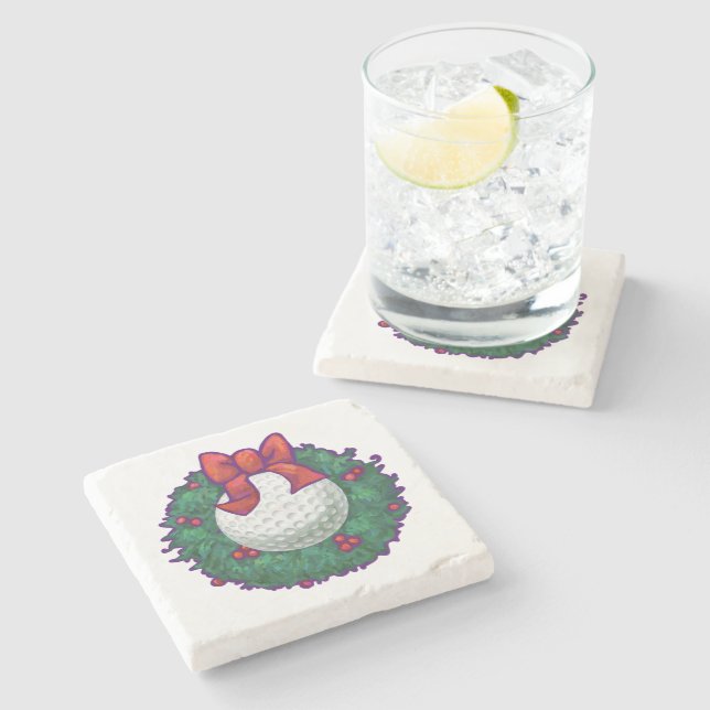 Dessous-de-verre En Pierre Golf Ball Christmas Wreath (Côté)