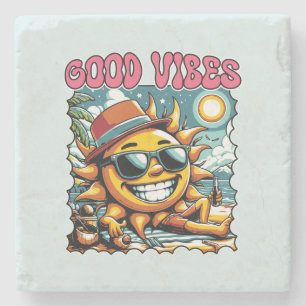 Dessous-de-verre En Pierre Good Vibes - Sunshine - Été rétro