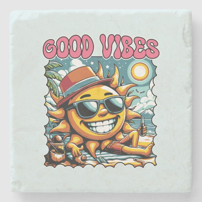 Dessous-de-verre En Pierre Good Vibes - Sunshine - Été rétro (Devant)