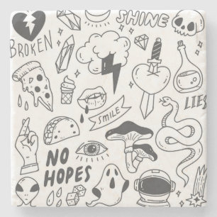 Dessous-de-verre En Pierre Graffiti mignon : Doodle Art Set.