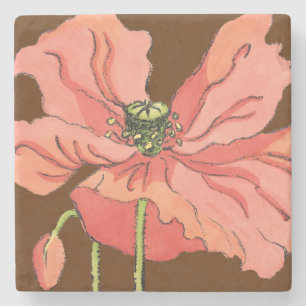 Dessous-de-verre En Pierre Grande fleur rose avec l'arrière - plan