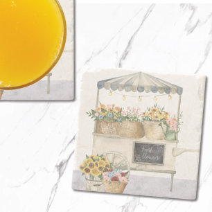 Dessous-de-verre En Pierre Graphique du marché aux fleurs Aquarelle Art Cotta