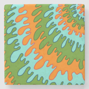 Dessous-de-verre En Pierre Gras Abstrait coloré vert orange liquide