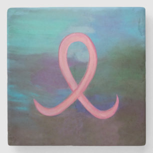 Dessous-de-verre En Pierre Gras Conscience du cancer du sein Pink Ribbon Abst
