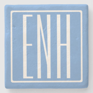 Dessous-de-verre En Pierre Gras moderne 3 initiales Monogramme   Bleu doux