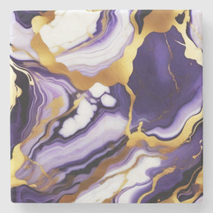 Dessous-de-verre En Pierre Gras Trendy violet jaune or faux marbre