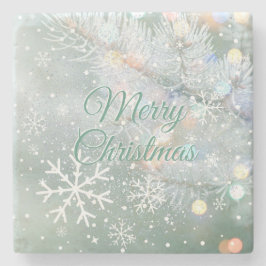 Dessous-de-verre En Pierre Green Merry Christmas Snowflakes