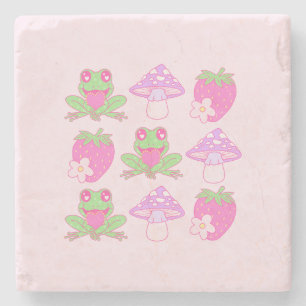 Dessous-de-verre En Pierre Grenouille Kawaii, champignon et fraise