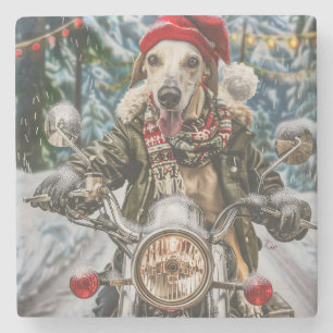 Dessous-de-verre En Pierre Greyhound Chien équitation Moto Noël