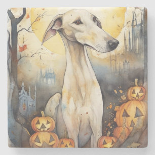Dessous-de-verre En Pierre Greyhound Halloween avec citrouilles effrayant