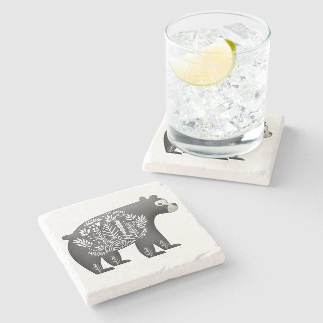 Dessous-de-verre En Pierre Gris scandinave d'art d'ours (Côté)