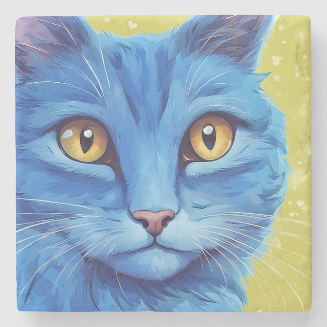 Dessous-de-verre En Pierre Gros chat bleu. (Devant)