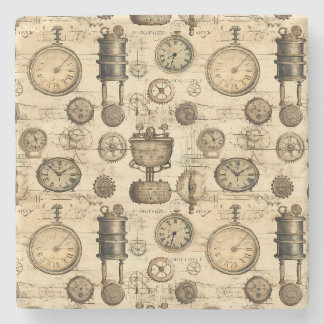 Dessous-de-verre En Pierre Grunge Rustic Steampunk Horloge (14)