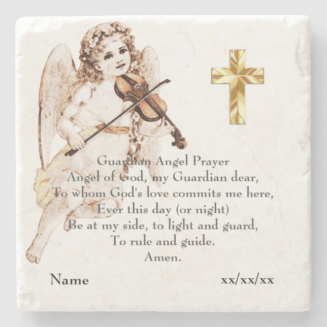 Dessous-de-verre En Pierre Guardian Ange prière Cadeau catholique Cadeau pers (Devant)