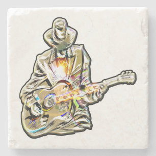 Dessous-de-verre En Pierre Guitariste Blues Man - Ressentez-le 