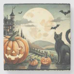Dessous-de-verre En Pierre Halloween/Automne/Automne/citrouille/chat