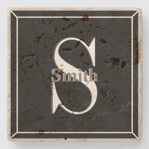 Dessous-de-verre En Pierre HAMbyWG - Monogramme de travertine noire