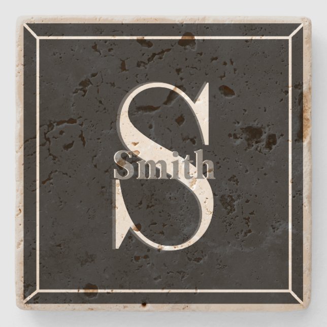 Dessous-de-verre En Pierre HAMbyWG - Monogramme de travertine noire (Devant)