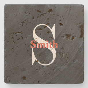 Dessous-de-verre En Pierre HAMbyWG Monogramme Travertine en détresse