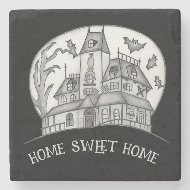 Dessous-de-verre En Pierre Haunted House and Bats Halloween  (Devant)