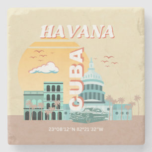 Dessous-de-verre En Pierre Havana Cuba Retro Art Voyage