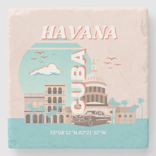 Dessous-de-verre En Pierre Havana Cuba Retro Art Voyage (Devant)