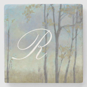 Dessous-de-verre En Pierre Herbe bordée d'arbres de blé du monogramme   I