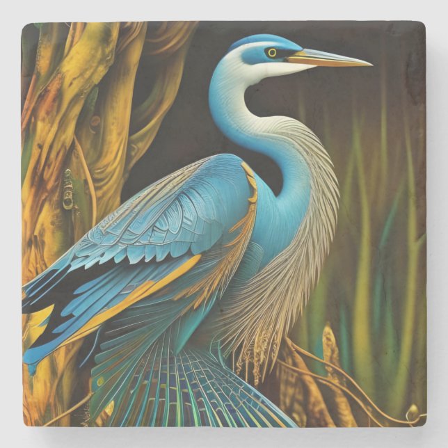 Dessous-de-verre En Pierre Héron bleu à Reeds (Devant)
