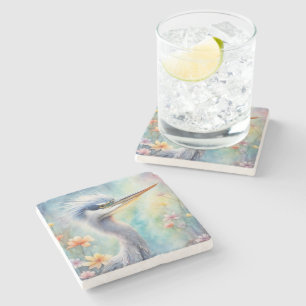 Dessous-de-verre En Pierre Héron bleu d'oiseaux arc-en-ciel 1