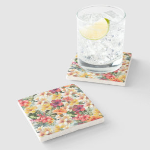 Dessous-de-verre En Pierre Hibiscus floral rouge tropical blanc jaune