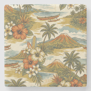 Dessous-de-verre En Pierre Hibiscus Island Hawaiian Scenic - Or et Orange