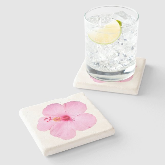 Dessous-de-verre En Pierre Hibiscus rose Fleur tropicale (Côté)