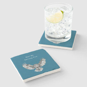 Dessous-de-verre En Pierre Hibou Blanc Bleu