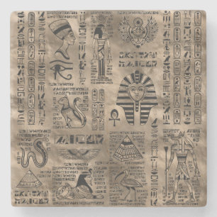 Dessous-de-verre En Pierre Hiéroglyphes et divinités égyptiens - or de lux