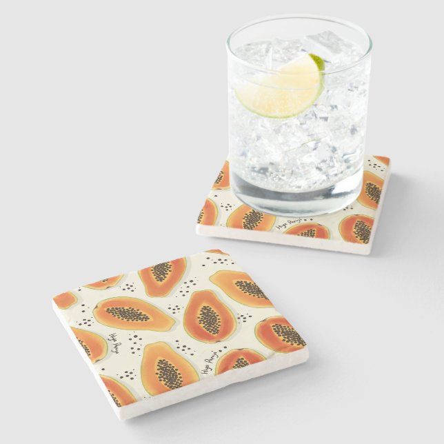 Dessous-de-verre En Pierre Hiya Papaya Motif (Côté)