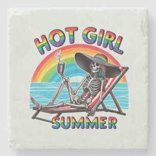 Dessous-de-verre En Pierre Hot Girl Summer Skeleton Retro Beach Design