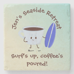 Dessous-de-verre En Pierre Humoriste surfeur de café avec surf Nom Texte