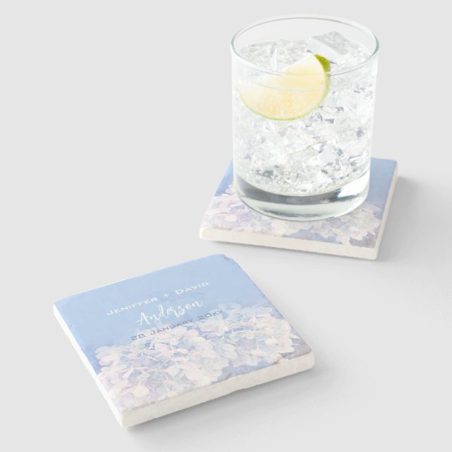 Dessous-de-verre En Pierre Hydrangée romantique Mariage personnalisé (Côté)