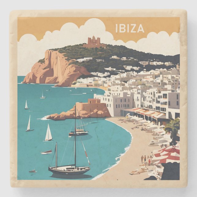 Dessous-de-verre En Pierre Ibiza, Espagne Affiche de voyage (Devant)