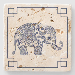 Dessous-de-verre En Pierre Illustration Blue Paisley Elephant