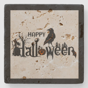 Dessous-de-verre En Pierre Illustration de concept Halloween de corbeau noir