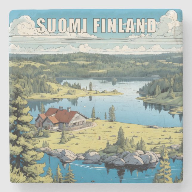 Dessous-de-verre En Pierre Illustration de la nature finlandaise (Devant)
