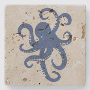 Dessous-de-verre En Pierre Illustration de pieuvre bleu marine
