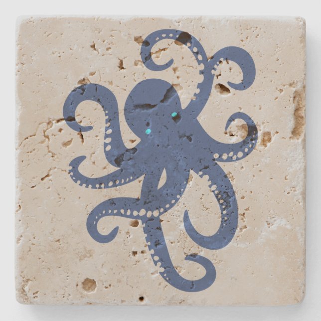 Dessous-de-verre En Pierre Illustration de pieuvre bleu marine (Devant)
