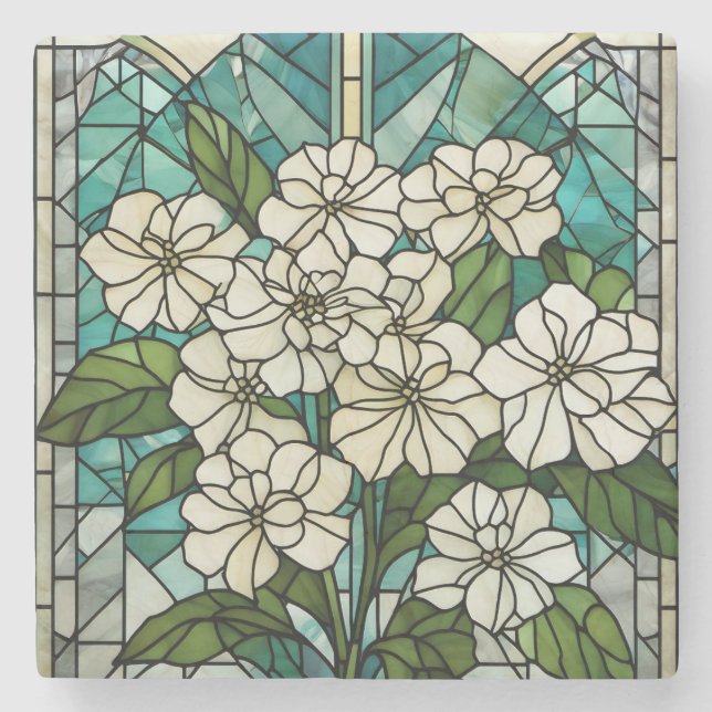 Dessous-de-verre En Pierre Illustration d'Hydrangée en verre tendu (Devant)